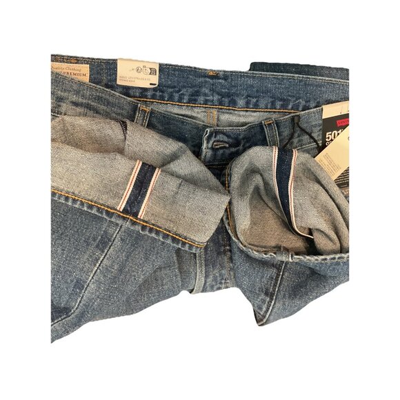 Levi's Jeans Premium 501 Straight Fit Selvedge Button Fly Blue 34X32 NWT - Picture 7 of 13